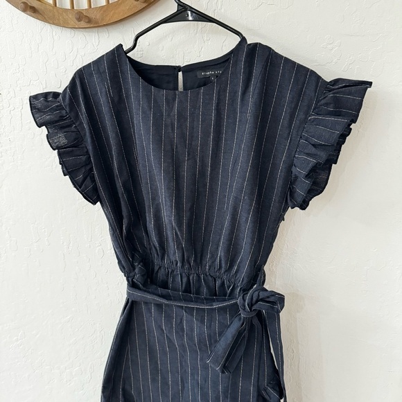 Etophe Studio Navy Blue Flutter Ruffle Wrap Mini Dress Cotton Size Small - Picture 8 of 12
